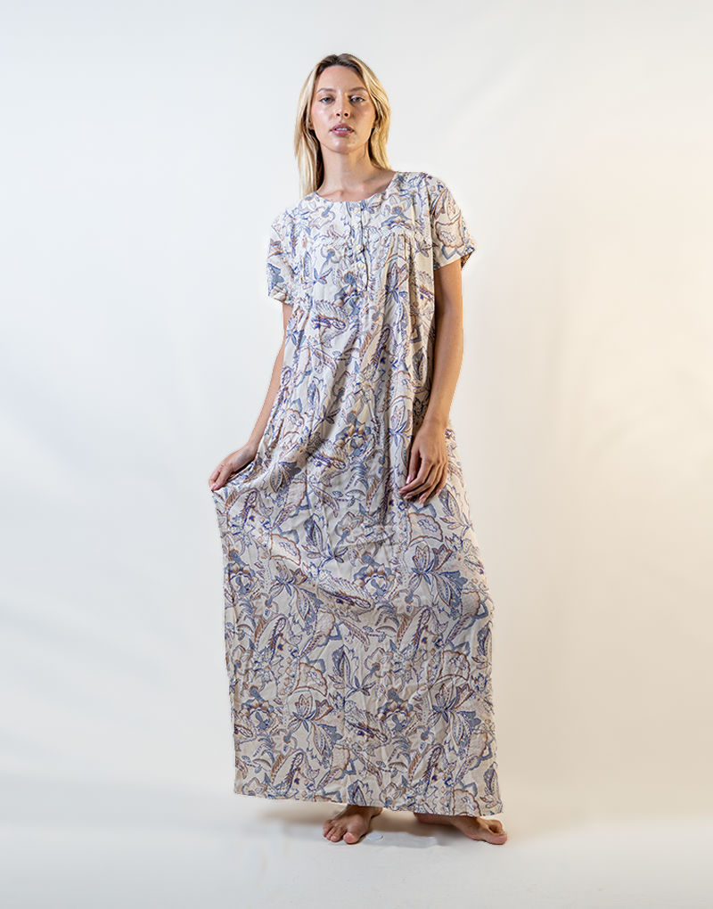 Long Nightgown With Half Sleeves and Buttons