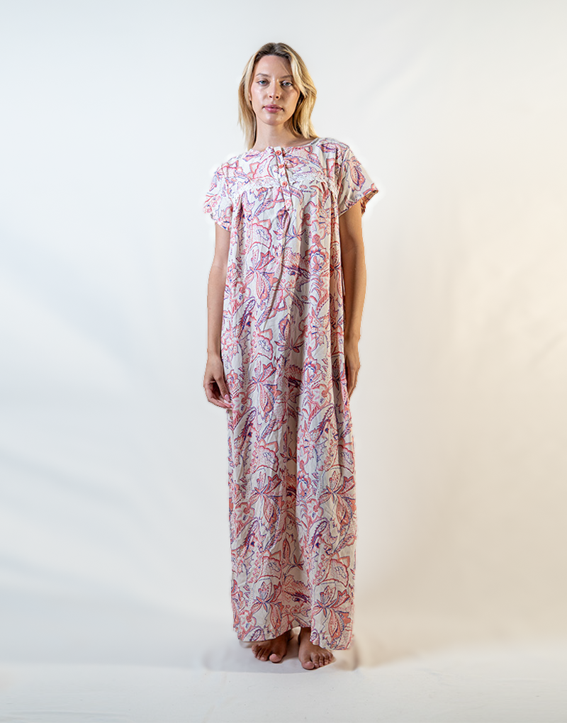 Long Nightgown With Half Sleeves and Buttons