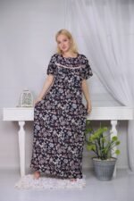 Floral long nightgown with half sleeves and buttons - Image 3