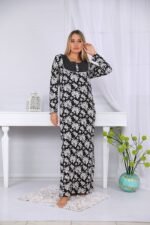 Long sleeve floral nightgown with lace on the chest