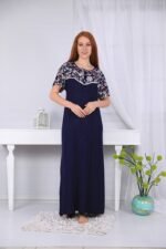 A long nightgown with a floral print on the chest with buttons - Image 2