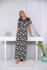 Long, half-sleeve floral nightgown with lace on the chest and buttons - Image 2