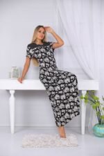 Long, half-sleeve floral nightgown with lace on the chest and buttons - Image 3