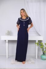 A long nightgown with a floral print on the chest with buttons - Image 2