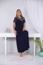A long nightgown with a floral print on the chest with buttons - Image 3