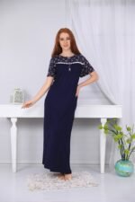 A long nightgown with a floral print on the chest with buttons - Image 2