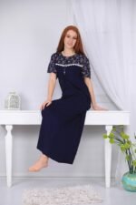 A long nightgown with a floral print on the chest with buttons - Image 3